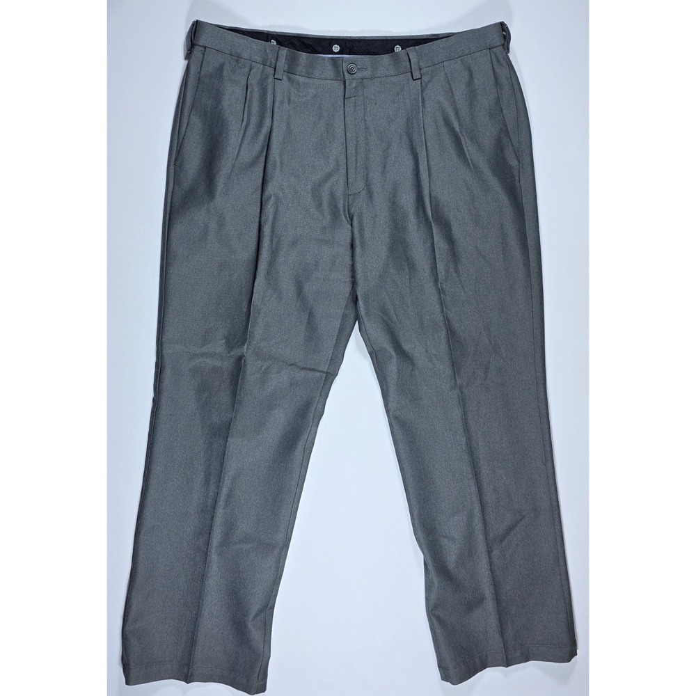 Haggar Men's Pleated Dress Pants Gray 40x30 Polyester Trousers Classic Fit